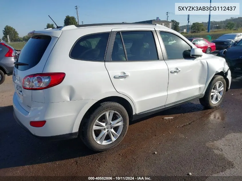 2012 Hyundai Santa Fe Limited VIN: 5XYZK3AB3CG112437 Lot: 40552806