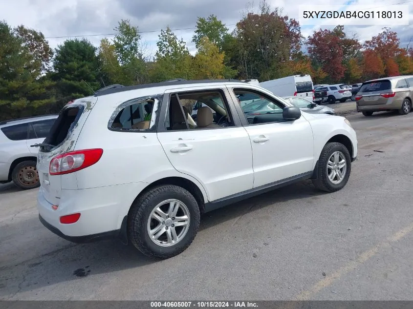 5XYZGDAB4CG118013 2012 Hyundai Santa Fe Gls