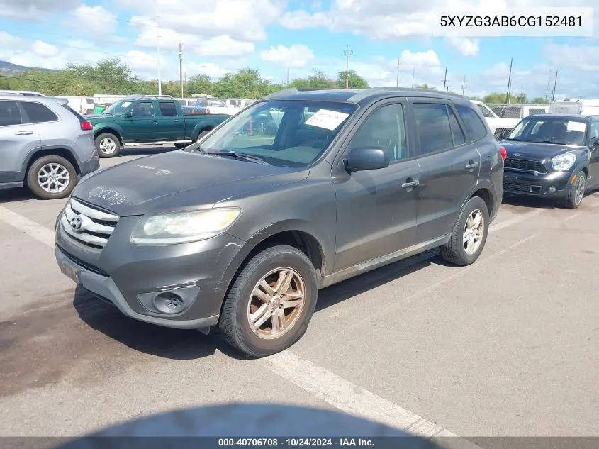 2012 Hyundai Santa Fe Gls VIN: 5XYZG3AB6CG152481 Lot: 40706708