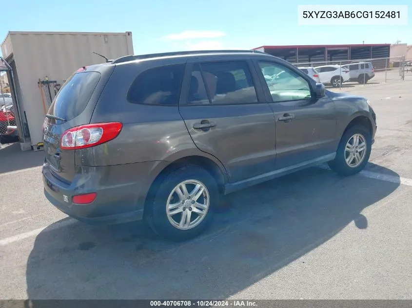 2012 Hyundai Santa Fe Gls VIN: 5XYZG3AB6CG152481 Lot: 40706708