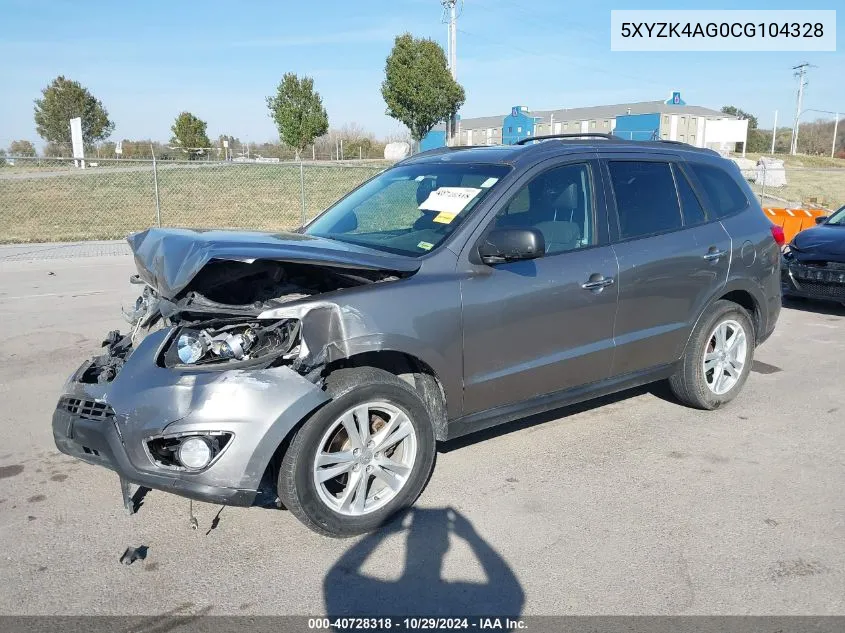 2012 Hyundai Santa Fe Limited V6 VIN: 5XYZK4AG0CG104328 Lot: 40728318