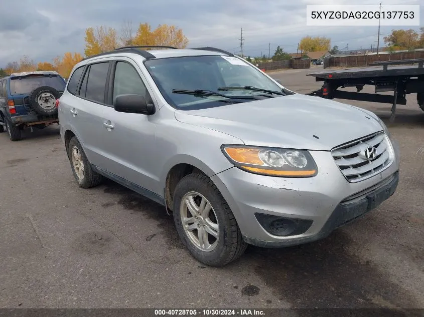 2012 Hyundai Santa Fe Gls V6 VIN: 5XYZGDAG2CG137753 Lot: 40728705