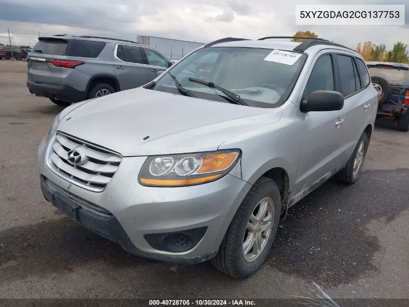 2012 Hyundai Santa Fe Gls V6 VIN: 5XYZGDAG2CG137753 Lot: 40728705