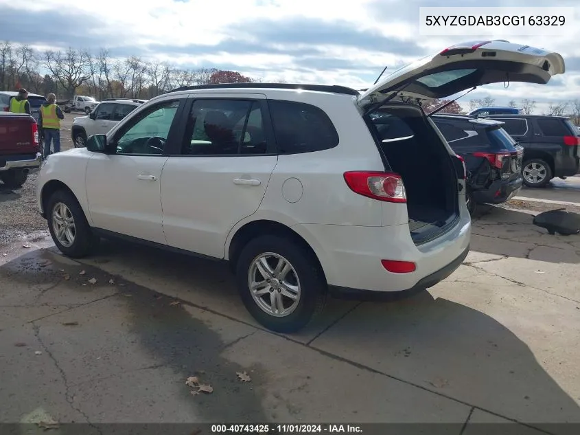 2012 Hyundai Santa Fe Gls VIN: 5XYZGDAB3CG163329 Lot: 40743425