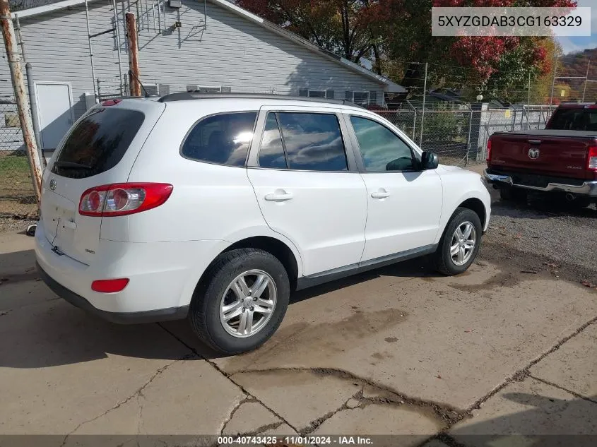 2012 Hyundai Santa Fe Gls VIN: 5XYZGDAB3CG163329 Lot: 40743425