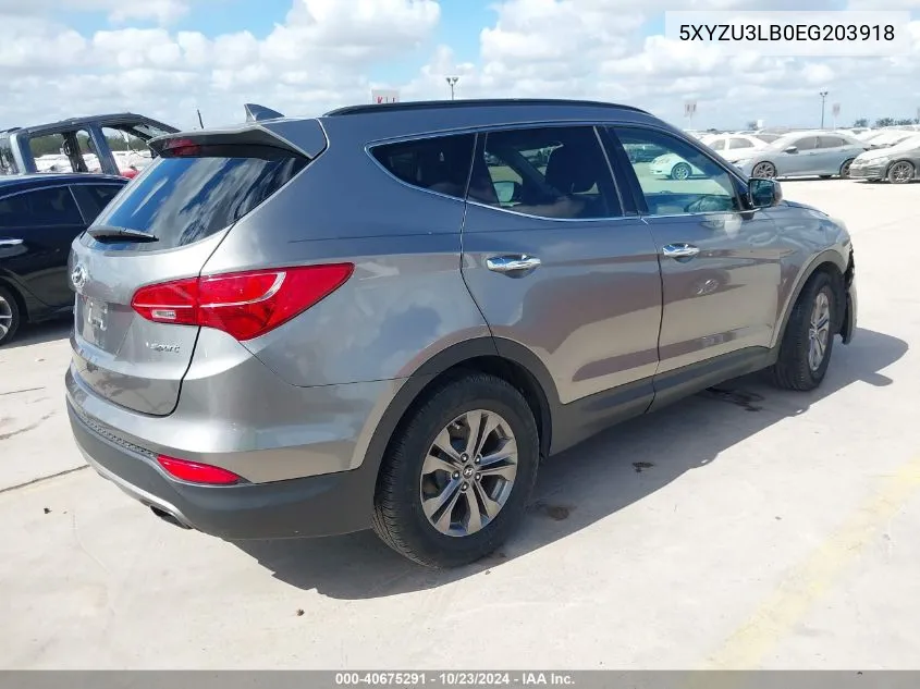 2014 Hyundai Santa Fe Sport 2.4L VIN: 5XYZU3LB0EG203918 Lot: 40675291