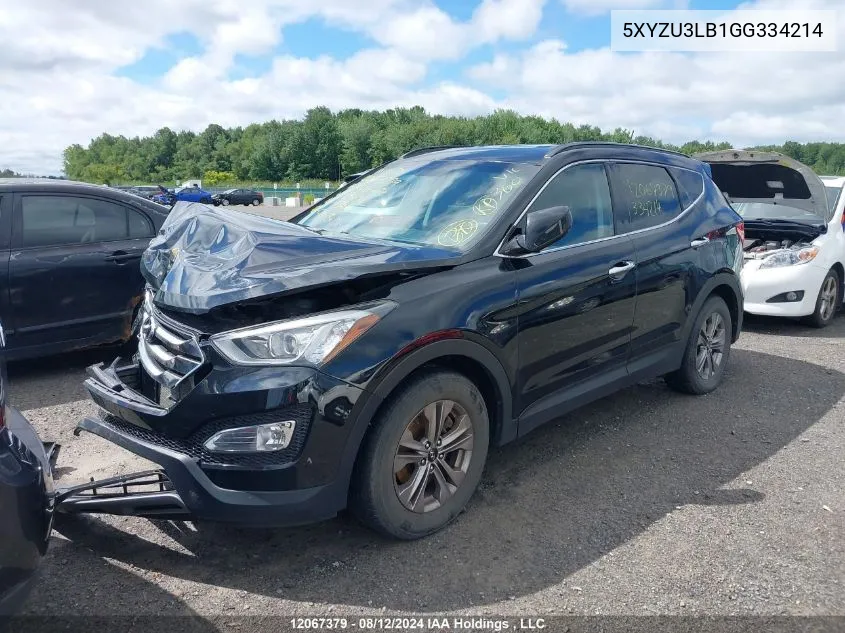 2016 Hyundai Santa Fe VIN: 5XYZU3LB1GG334214 Lot: 12067379