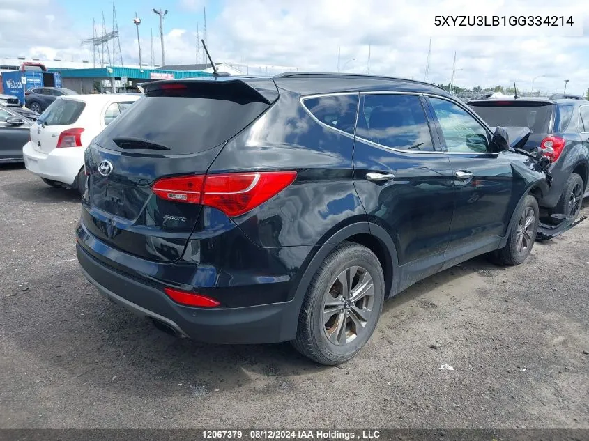 2016 Hyundai Santa Fe VIN: 5XYZU3LB1GG334214 Lot: 12067379