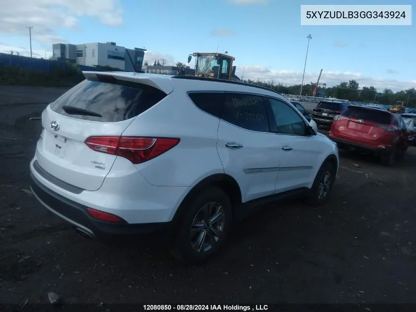 2016 Hyundai Santa Fe Sport VIN: 5XYZUDLB3GG343924 Lot: 12080850