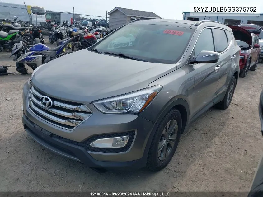 2016 Hyundai Santa Fe Sport VIN: 5XYZUDLB6GG375752 Lot: 12106316