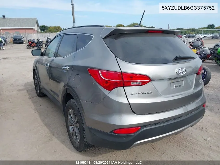 2016 Hyundai Santa Fe Sport VIN: 5XYZUDLB6GG375752 Lot: 12106316