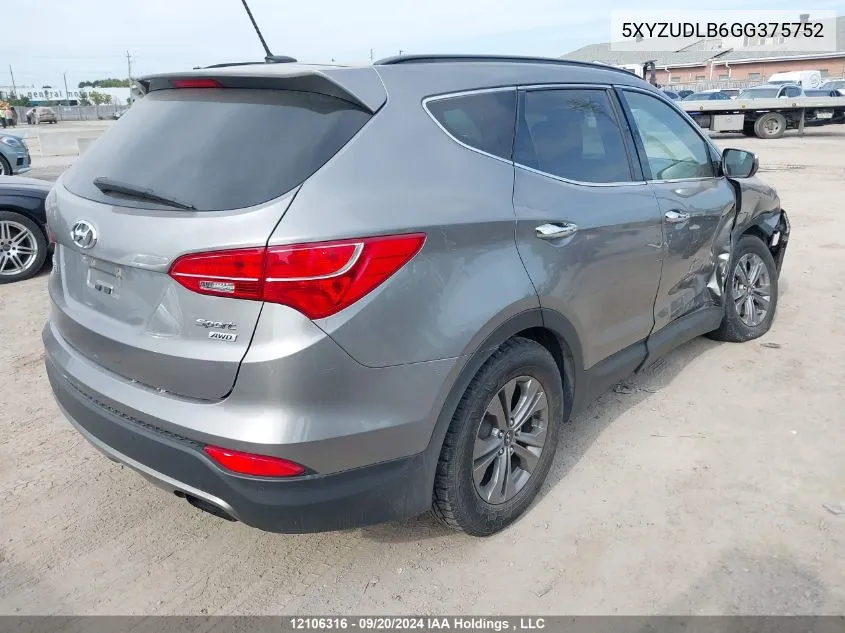 2016 Hyundai Santa Fe Sport VIN: 5XYZUDLB6GG375752 Lot: 12106316