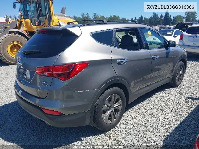 2016 Hyundai Santa Fe Sport 2.4L VIN: 5XYZUDLB3GG316366 Lot: 39826671