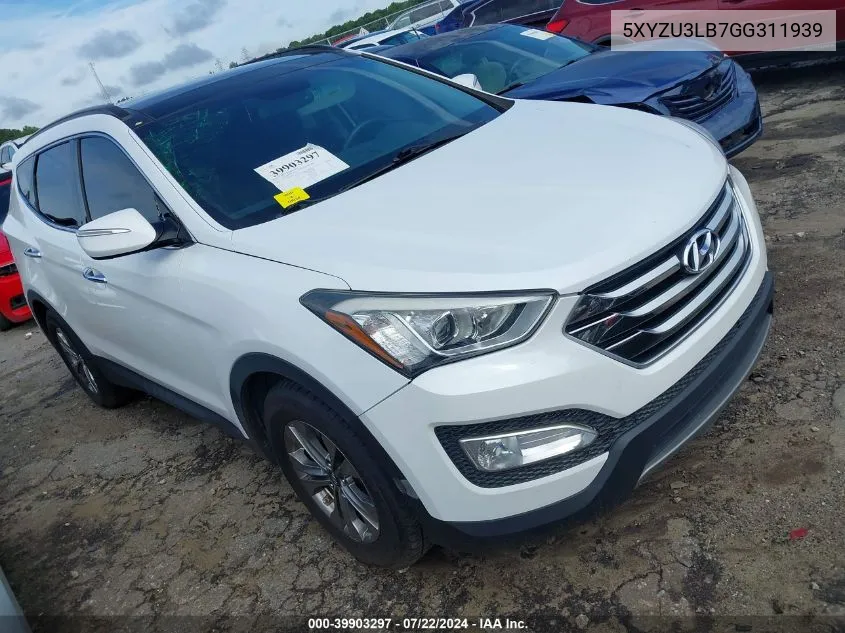 2016 Hyundai Santa Fe Sport 2.4L VIN: 5XYZU3LB7GG311939 Lot: 39903297