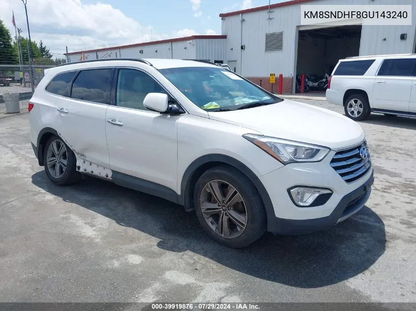 2016 Hyundai Santa Fe Se VIN: KM8SNDHF8GU143240 Lot: 39919876