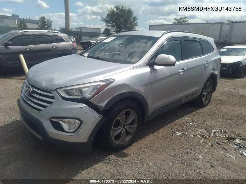 2016 Hyundai Santa Fe Se VIN: KM8SMDHFXGU143758 Lot: 40178373