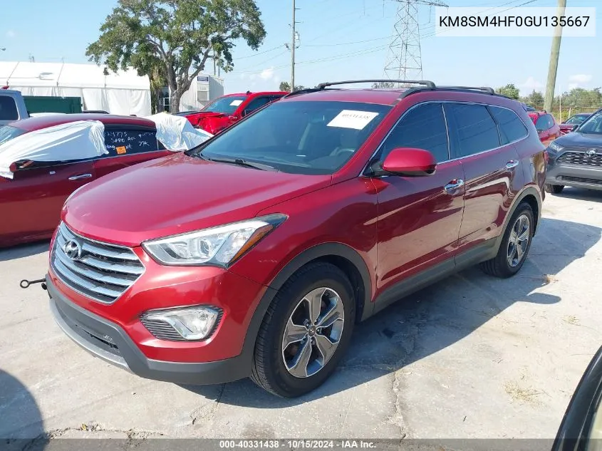 2016 Hyundai Santa Fe Se VIN: KM8SM4HF0GU135667 Lot: 40331438