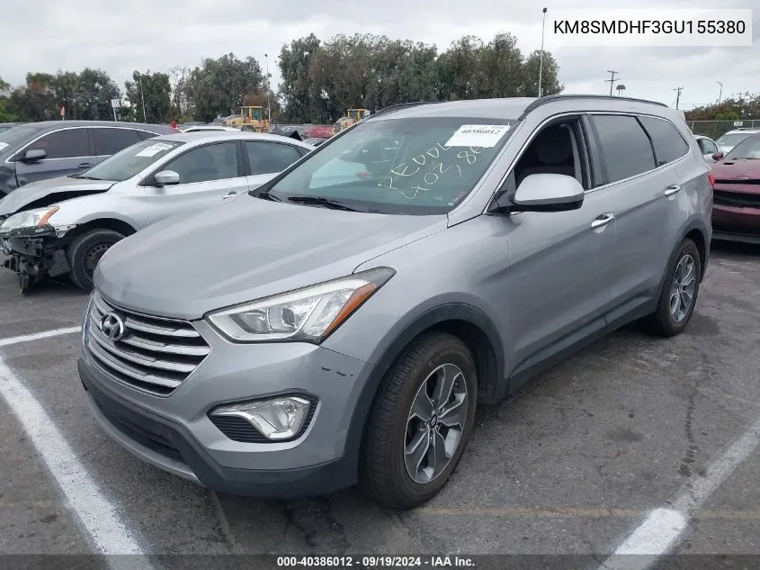 2016 Hyundai Santa Fe Se VIN: KM8SMDHF3GU155380 Lot: 40386012