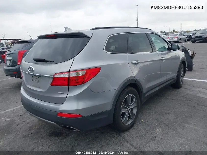 2016 Hyundai Santa Fe Se VIN: KM8SMDHF3GU155380 Lot: 40386012