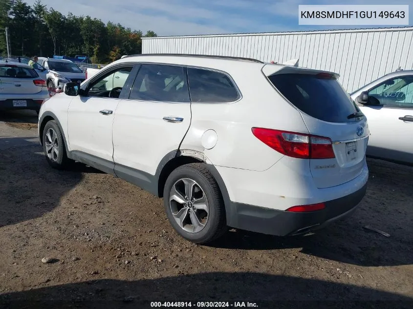 2016 Hyundai Santa Fe Se VIN: KM8SMDHF1GU149643 Lot: 40448914