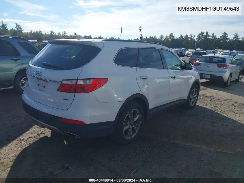 2016 Hyundai Santa Fe Se VIN: KM8SMDHF1GU149643 Lot: 40448914