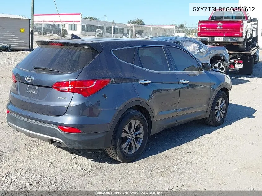 2016 Hyundai Santa Fe Sport 2.4L VIN: 5XYZT3LB6GG351612 Lot: 40610492