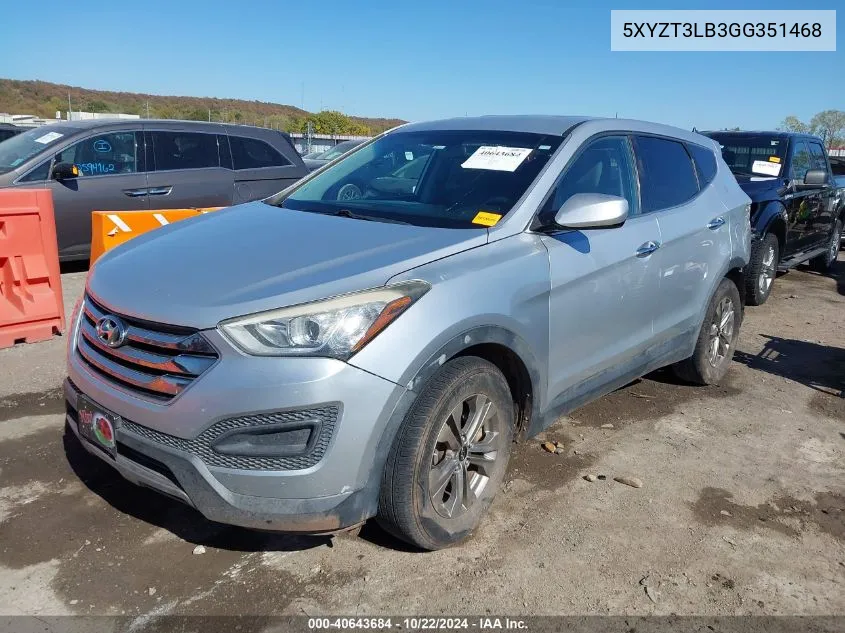 2016 Hyundai Santa Fe Sport 2.4L VIN: 5XYZT3LB3GG351468 Lot: 40643684