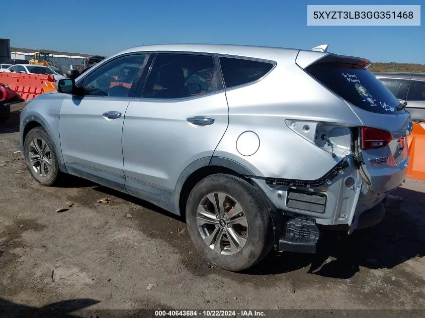 2016 Hyundai Santa Fe Sport 2.4L VIN: 5XYZT3LB3GG351468 Lot: 40643684