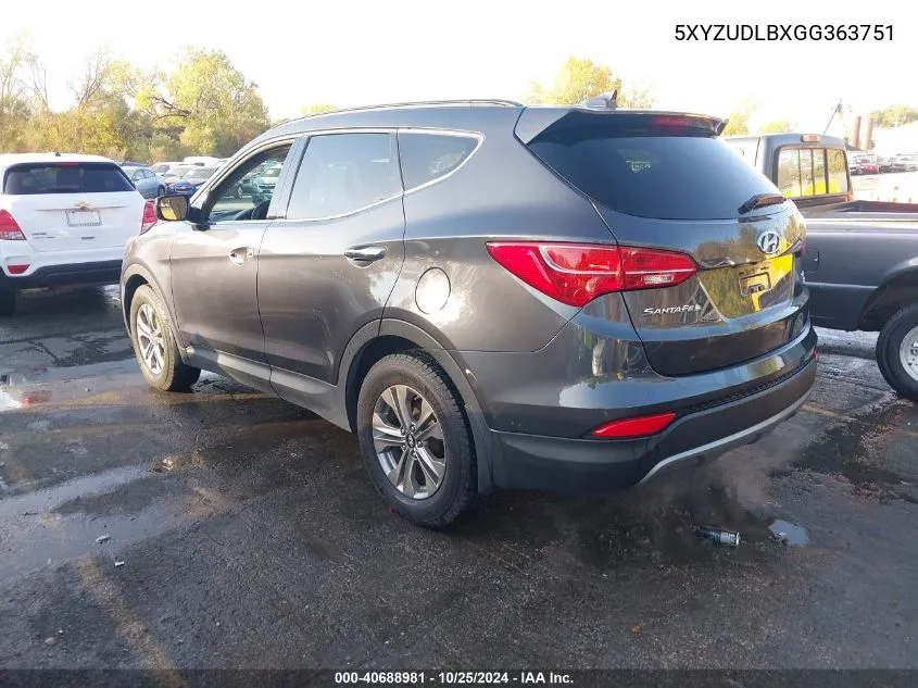 2016 Hyundai Santa Fe Sport 2.4L VIN: 5XYZUDLBXGG363751 Lot: 40688981