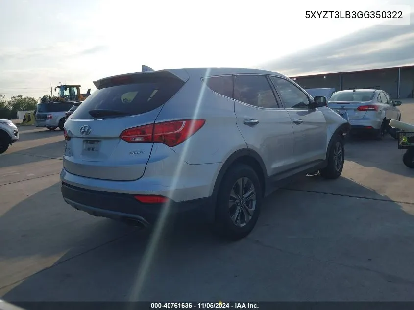 2016 Hyundai Santa Fe Sport 2.4L VIN: 5XYZT3LB3GG350322 Lot: 40761636