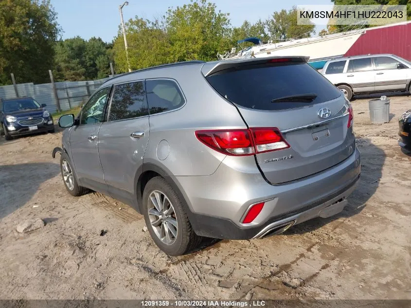 2017 Hyundai Santa Fe VIN: KM8SM4HF1HU222043 Lot: 12091359