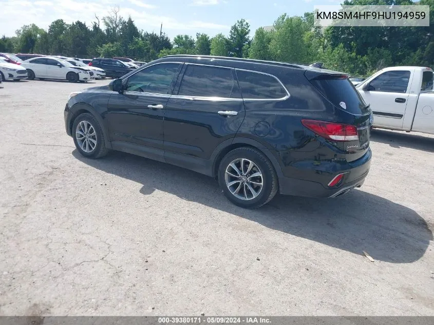 2017 Hyundai Santa Fe Se VIN: KM8SM4HF9HU194959 Lot: 39380171