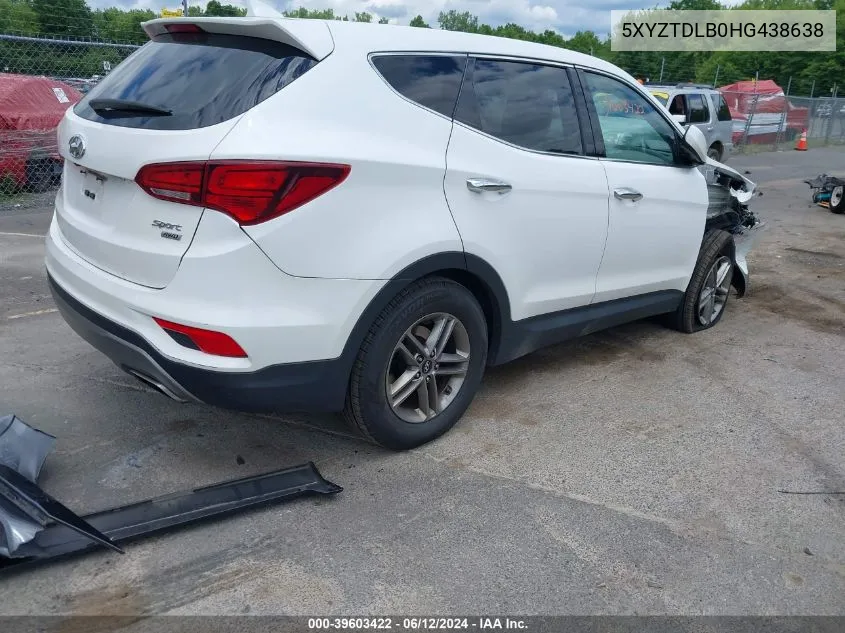 2017 Hyundai Santa Fe Sport 2.4L VIN: 5XYZTDLB0HG438638 Lot: 39603422