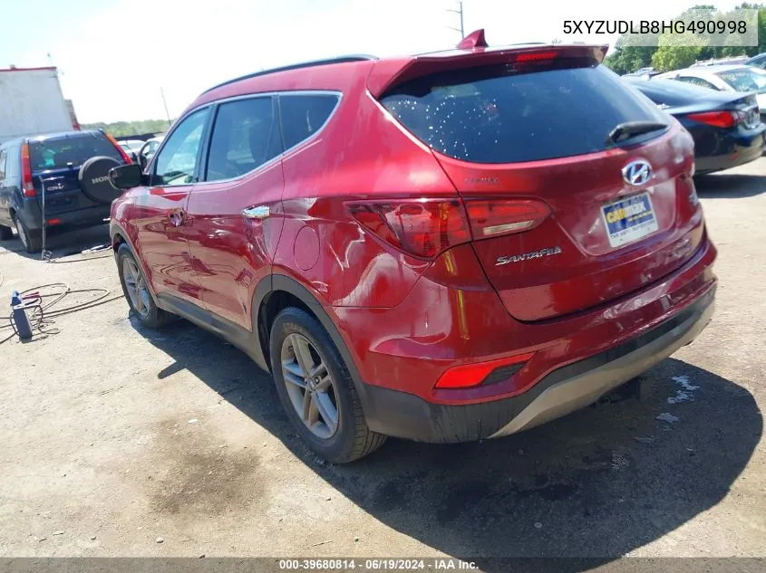 2017 Hyundai Santa Fe Sport 2.4L VIN: 5XYZUDLB8HG490998 Lot: 39680814