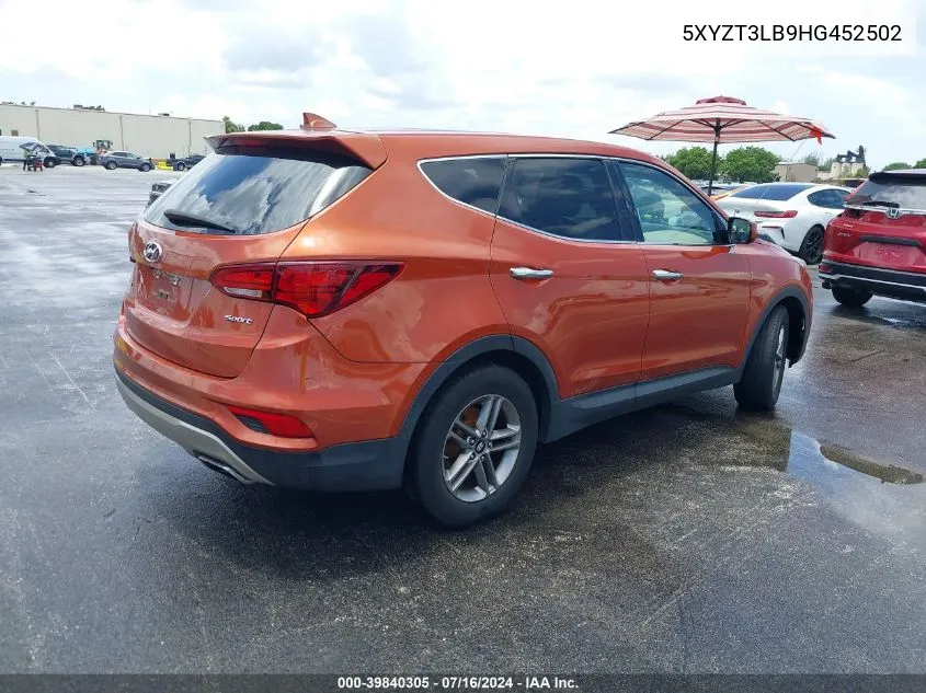 2017 Hyundai Santa Fe Sport 2.4L VIN: 5XYZT3LB9HG452502 Lot: 39840305