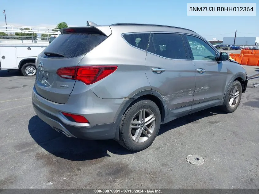 2017 Hyundai Santa Fe Sport 2.4L VIN: 5NMZU3LB0HH012364 Lot: 39876981