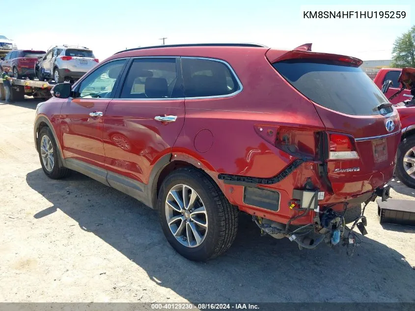 2017 Hyundai Santa Fe Se VIN: KM8SN4HF1HU195259 Lot: 40129230