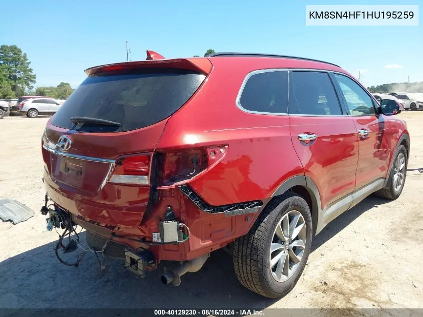 2017 Hyundai Santa Fe Se VIN: KM8SN4HF1HU195259 Lot: 40129230