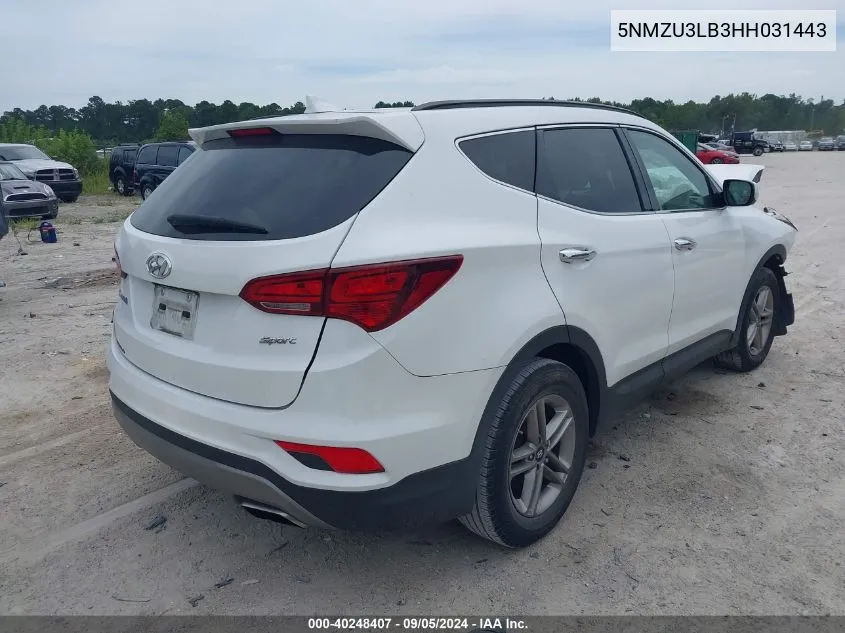 2017 Hyundai Santa Fe Sport 2.4L VIN: 5NMZU3LB3HH031443 Lot: 40248407