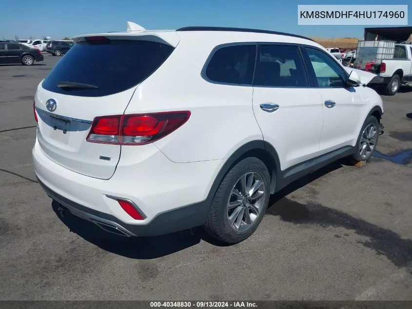 2017 Hyundai Santa Fe Se VIN: KM8SMDHF4HU174960 Lot: 40348830