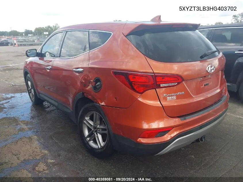 5XYZT3LB3HG403702 2017 Hyundai Santa Fe Sport 2.4L