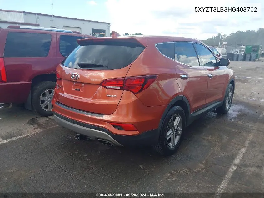 2017 Hyundai Santa Fe Sport 2.4L VIN: 5XYZT3LB3HG403702 Lot: 40359081