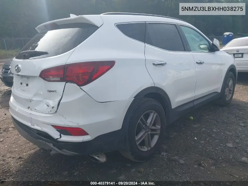 2017 Hyundai Santa Fe Sport 2.4L VIN: 5NMZU3LBXHH038275 Lot: 40379141