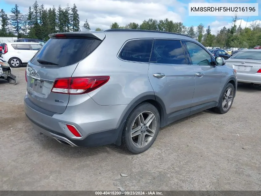 2017 Hyundai Santa Fe Se Ultimate VIN: KM8SRDHF5HU216196 Lot: 40415200