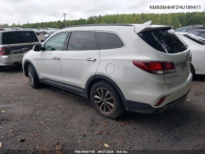 2017 Hyundai Santa Fe Se VIN: KM8SM4HF2HU189411 Lot: 40447185