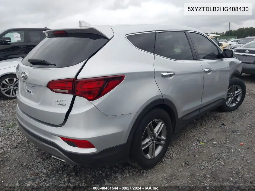 2017 Hyundai Santa Fe Sport 2.4L VIN: 5XYZTDLB2HG408430 Lot: 40451544