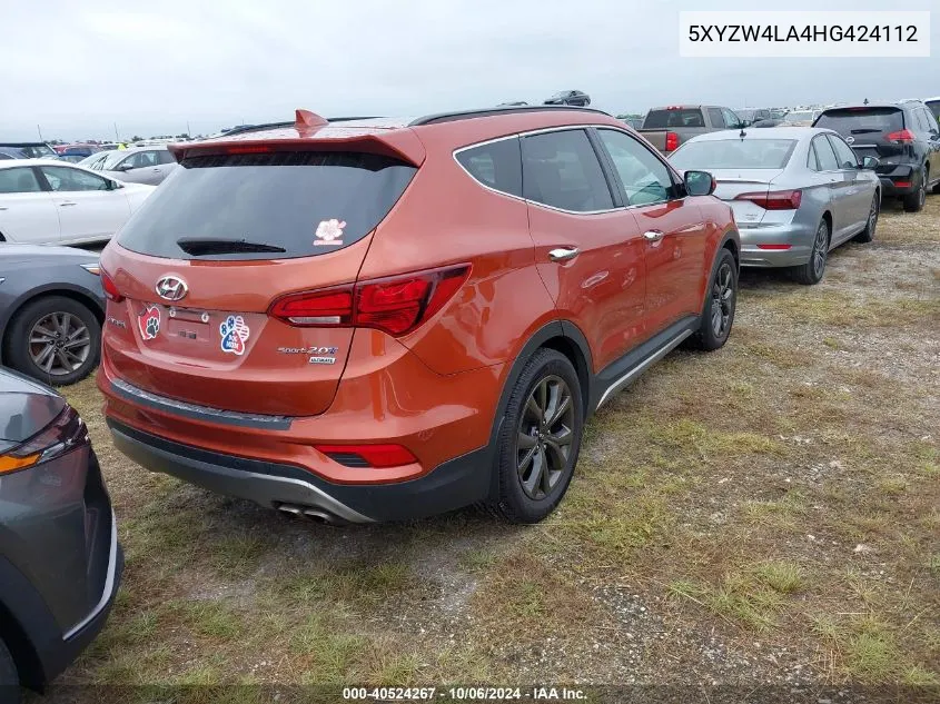 2017 Hyundai Santa Fe Sport 2.0T Ultimate VIN: 5XYZW4LA4HG424112 Lot: 40524267