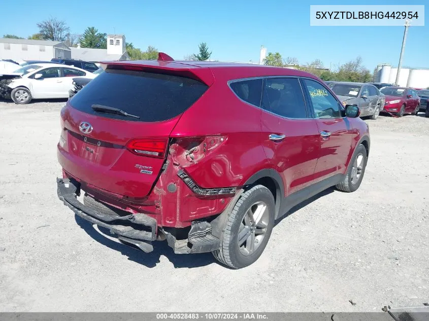 2017 Hyundai Santa Fe Sport 2.4L VIN: 5XYZTDLB8HG442954 Lot: 40528483