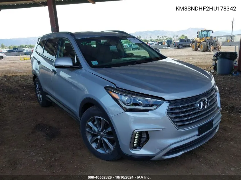 2017 Hyundai Santa Fe Se VIN: KM8SNDHF2HU178342 Lot: 40552826