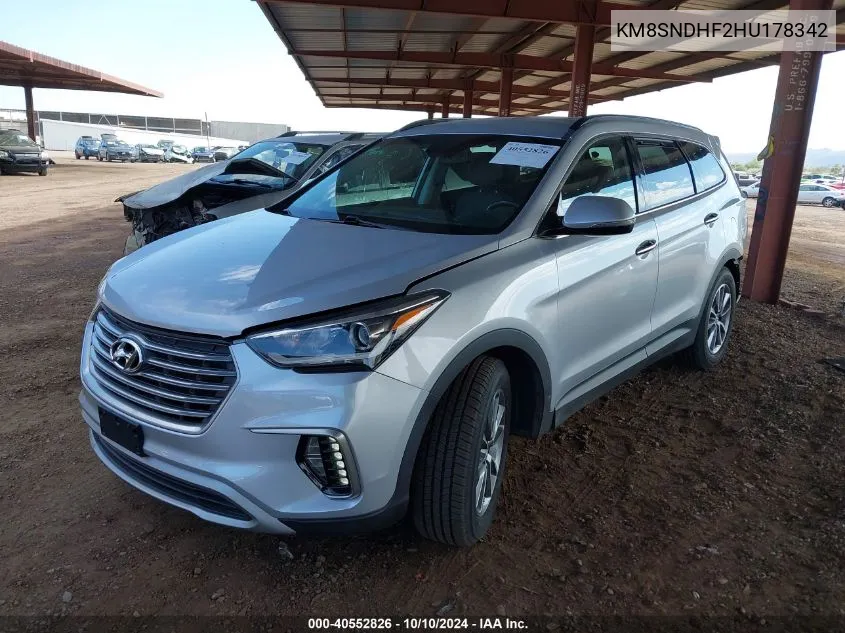 2017 Hyundai Santa Fe Se VIN: KM8SNDHF2HU178342 Lot: 40552826